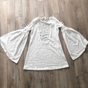 Free People white bell sleeve mini dress - Size S